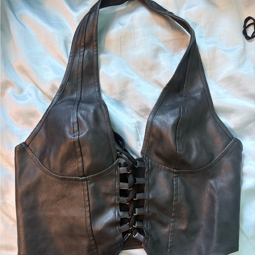 SHEIN Black Faux Leather Top
